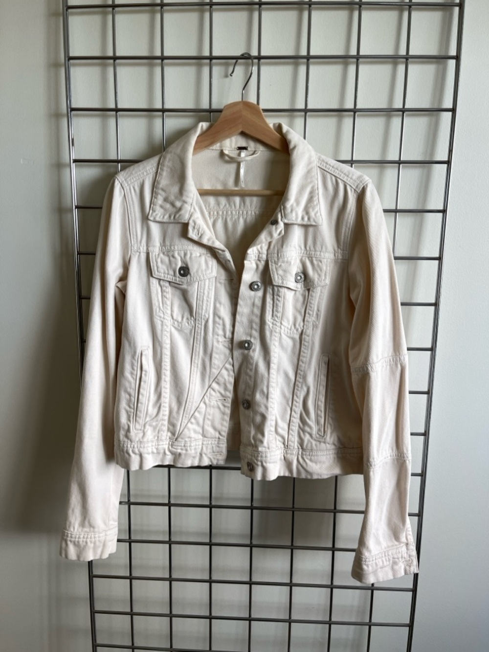 Free People Cream Denim Jacket - Lightweight Casual Coat